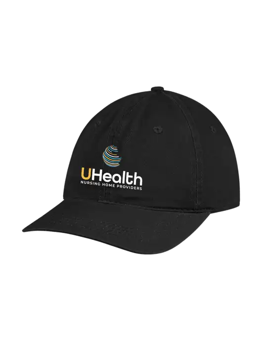 Garment Washed Unstructured Twill Black Cap w/Uhealth Logo
