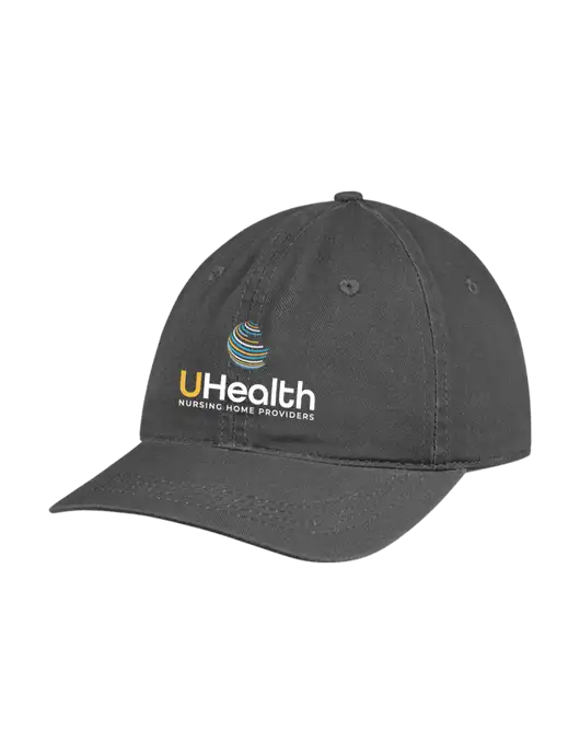 Garment Washed Unstructured Twill Charcoal Cap w/Uhealth Logo