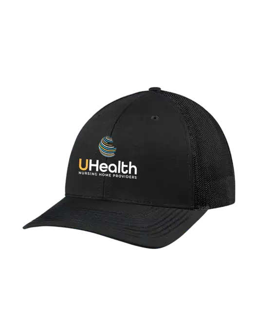 Richardson Adjustable Snapback Original 112 Trucker Cap Black w/Black Mesh w/Uhealth Logo