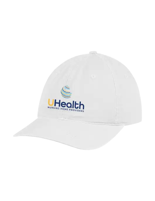 Garment Washed Unstructured Twill White Cap w/Uhealth Logo