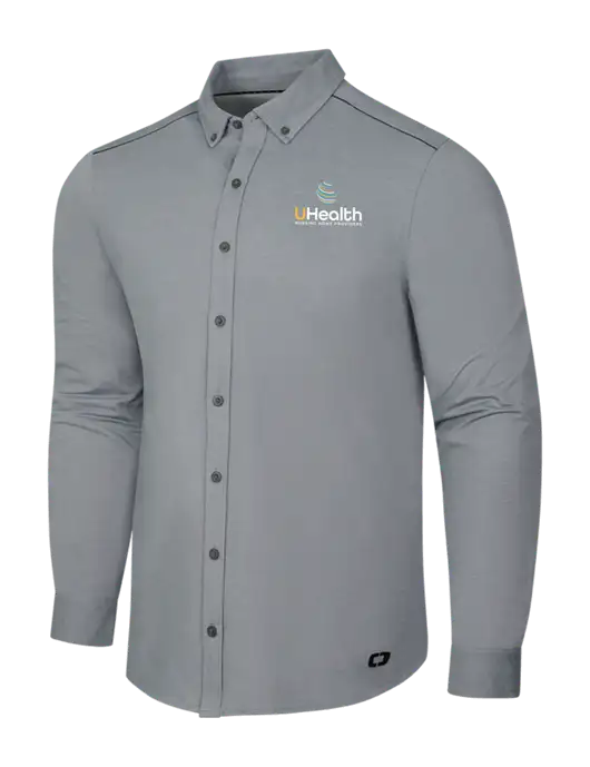 OGIO Medium Grey Heather Modern Code Stretch Button-Up Shirt w/Uhealth Logo