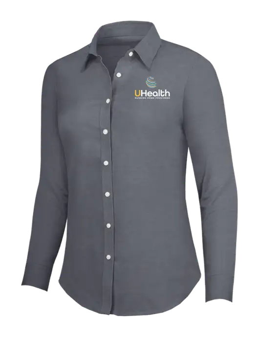 Dark Grey Womens SuperPro Oxford Shirt w/Uhealth Logo
