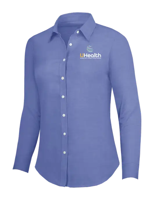 Navy Womens SuperPro Oxford Shirt w/Uhealth Logo