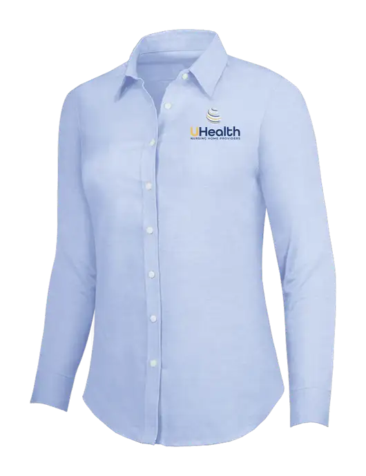 Light Blue Womens SuperPro Oxford Shirt w/Uhealth Logo