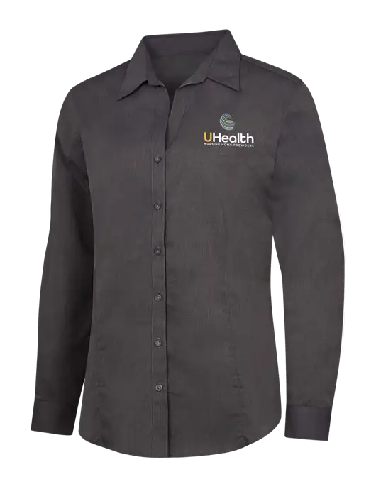Womens Soft Black Crosshatch Easy Care Shirt w/Uhealth Logo