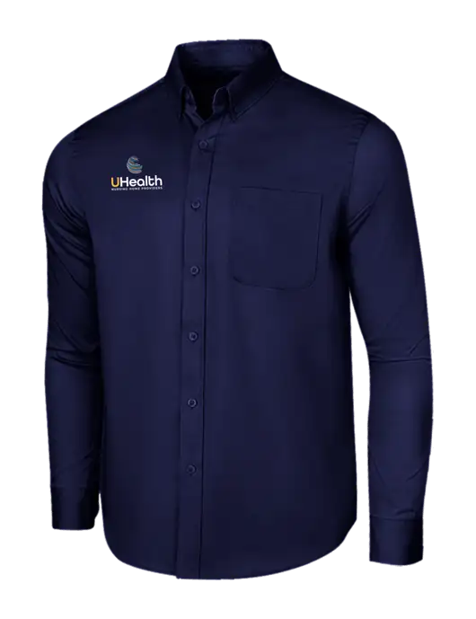 Long Sleeve Navy Superpro React Twill Shirt w/Uhealth Logo