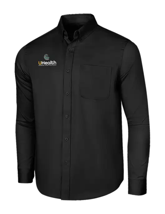 Long Sleeve Deep Black Superpro React Twill Shirt w/Uhealth Logo