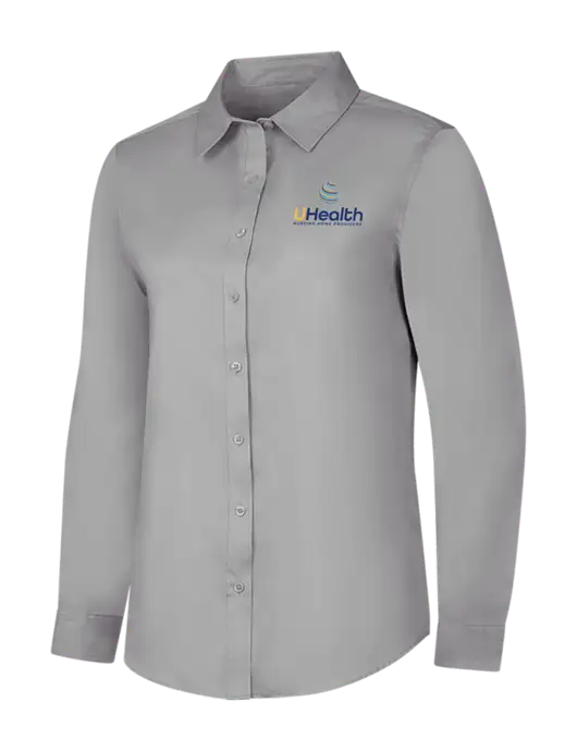 Light Grey Womens Long Sleeve Superpro React Twill Shirt w/Uhealth Logo