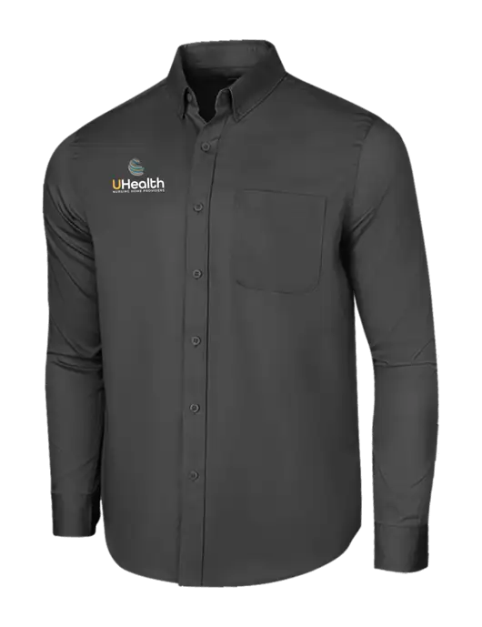 Long Sleeve Dark Grey Superpro React Twill Shirt w/Uhealth Logo