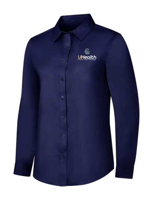 Navy Womens Long Sleeve Superpro React Twill Shirt w/Uhealth Logo