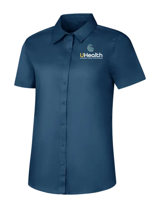 Womens Light Navy Short Sleeve Superpro React Twill Shirt w/Uhealth Logo