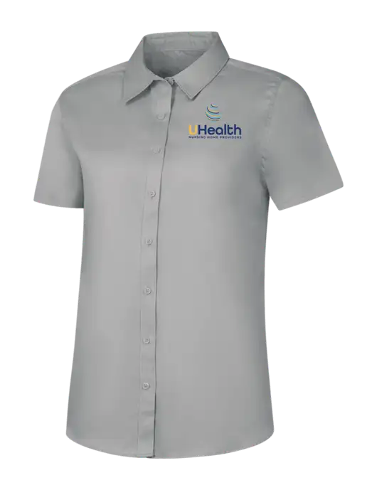 Womens Light Grey Short Sleeve Superpro React Twill Shirt w/Uhealth Logo