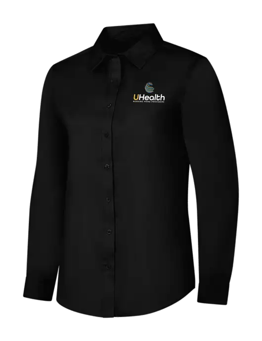 Womens Black Long Sleeve Superpro React Twill Shirt w/Uhealth Logo