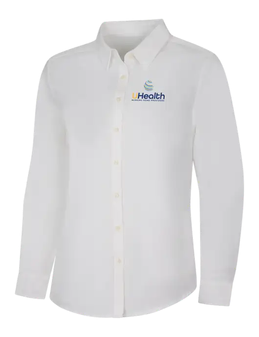 Womens White Long Sleeve Superpro React Twill Shirt w/Uhealth Logo