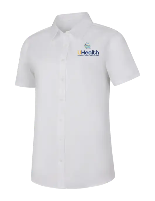 Womens White Short Sleeve Superpro React Twill Shirt w/Uhealth Logo