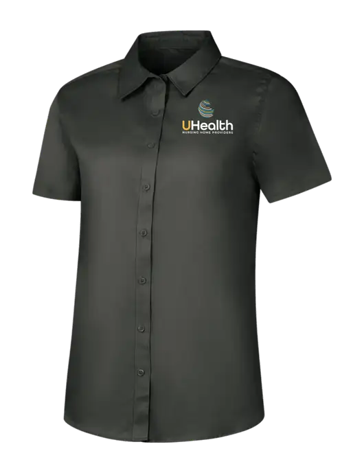 Womens Dark Grey Short Sleeve Superpro React Twill Shirt w/Uhealth Logo