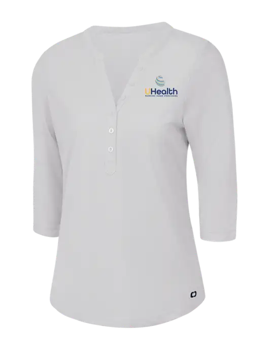 OGIO Bright White Jewel Henley w/Uhealth Logo