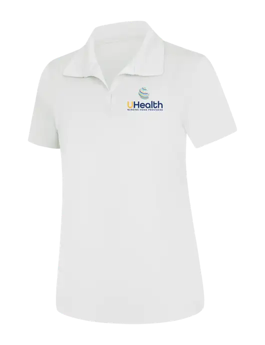 Womens White Micropique Sport-Wick Polo w/Uhealth Logo