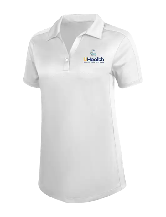Womens White Diamond Jacquard Polo w/Uhealth Logo