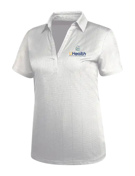 White Womens Performance Fine Jacquard Polo w/Uhealth Logo