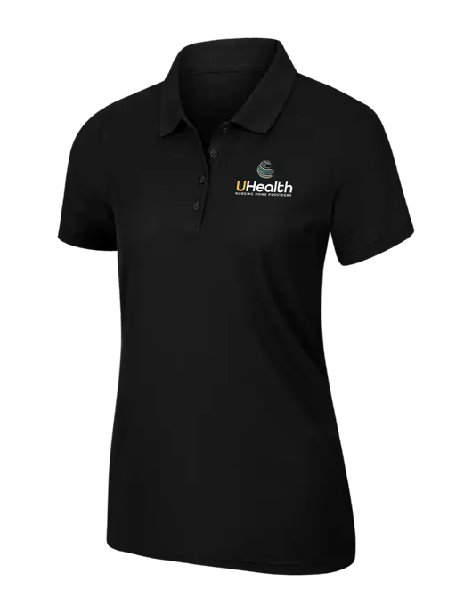 Womens Black Core Classic Pique Polo w/Uhealth Logo