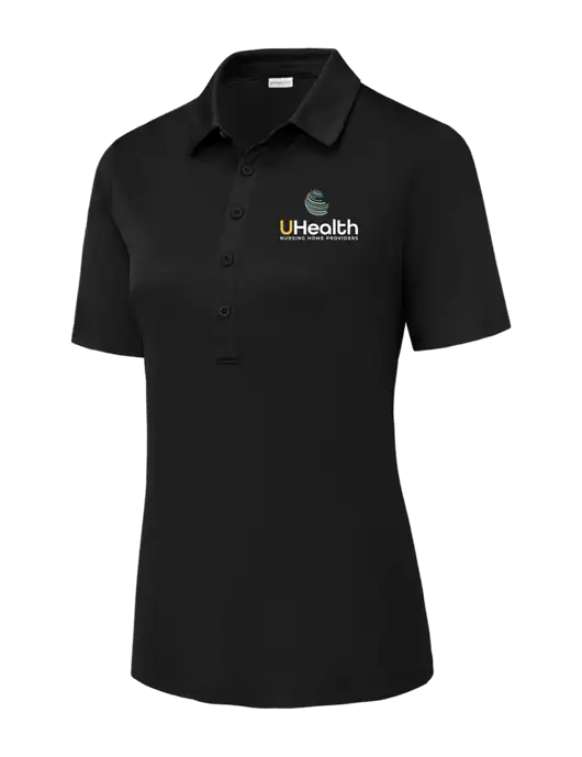 Black Womens Posi-UV Pro Polo w/Uhealth Logo