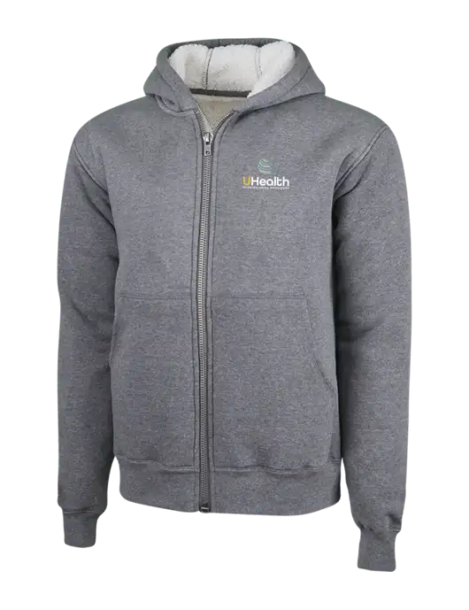Cornerstone Grey Heather Heavyweight Sherpa Lined Hooded Fleece Jacket w/Uhealth Logo