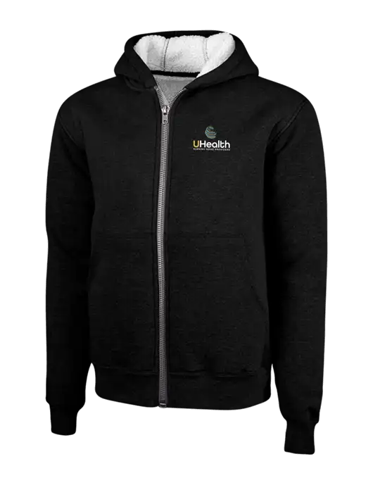 Cornerstone Black Heavyweight Sherpa Lined Hooded Fleece Jacket w/Uhealth Logo