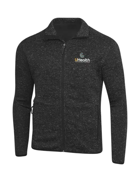 Black Heather Sweater Fleece Jacket w/Uhealth Logo