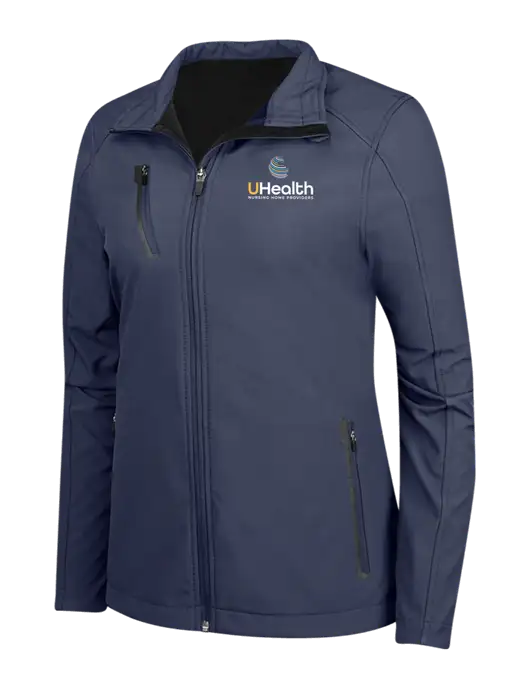 Navy Womens Welded Softshell Jacket w/Uhealth Logo