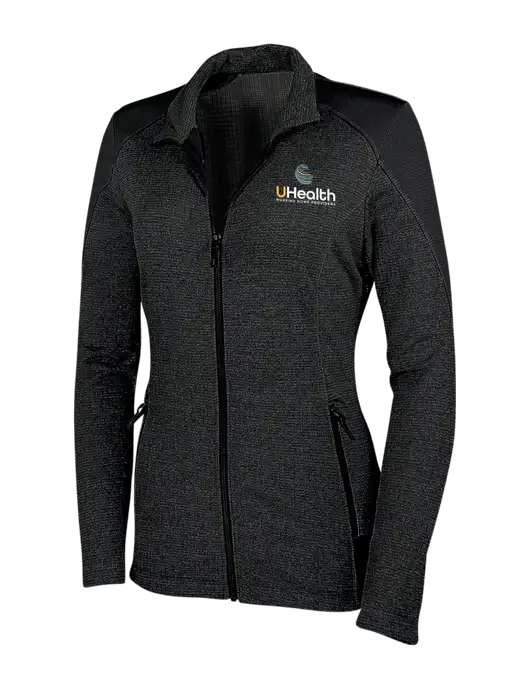 Womens Black Grid Fleece Jacket w/Uhealth Logo