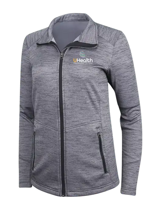 Medium Grey Womens Digi Stripe Fleece Jacket w/Uhealth Logo