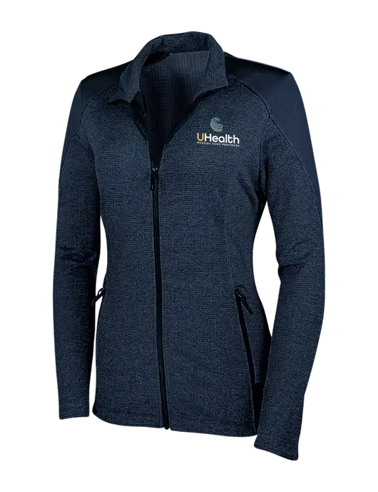 Navy Womens Grid Fleece Jacket w/Uhealth Logo