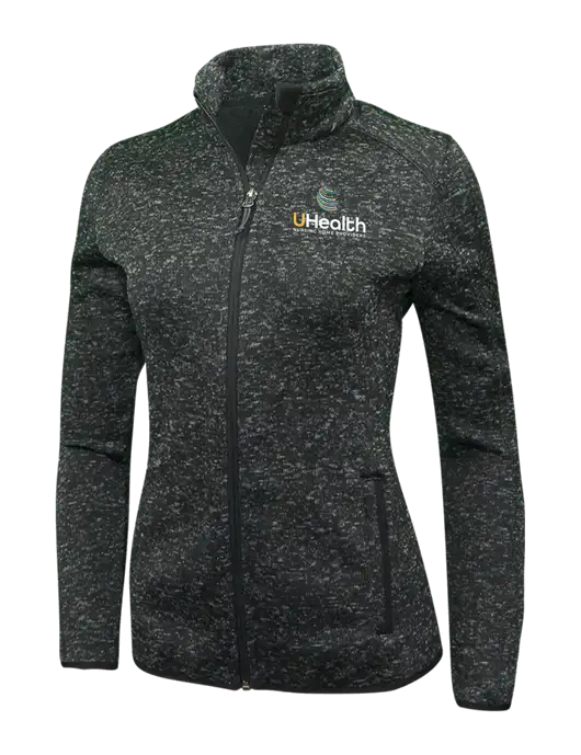 Black Heather Womens Sweater Fleece Jacket w/Uhealth Logo