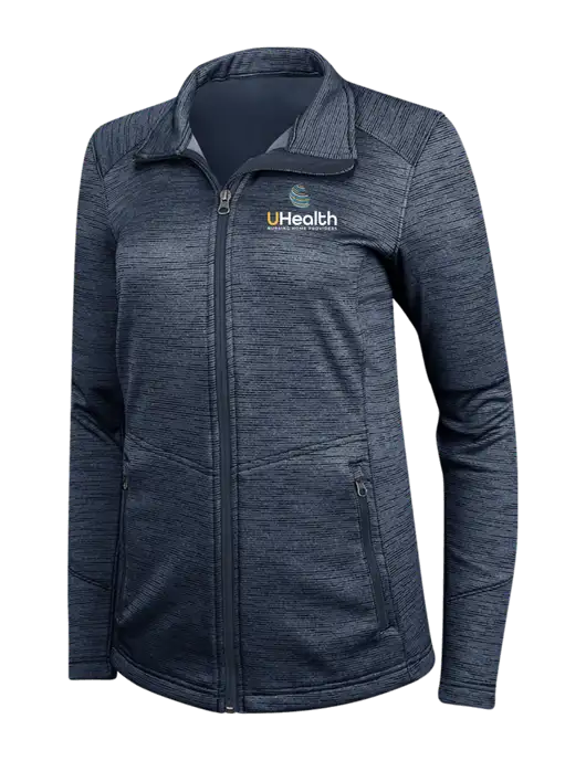 Navy Womens Digi Stripe Fleece Jacket w/Uhealth Logo