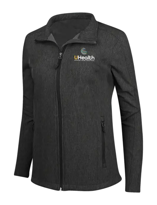 Black Charcoal Heather Womens Core Soft Shell Jacket w/Uhealth Logo
