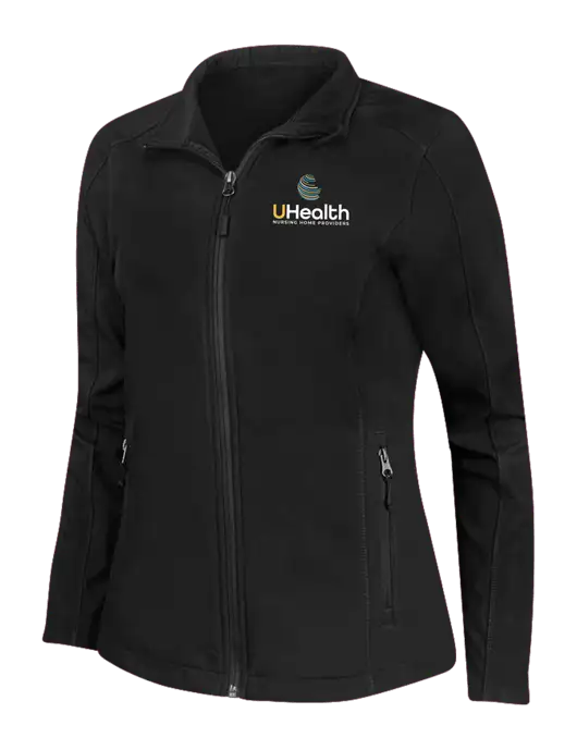 Black Womens Core Soft Shell Jacket w/Uhealth Logo