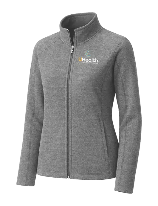 Medium Grey Womens Heather Microfleece Full-Zip Jacket w/Uhealth Logo