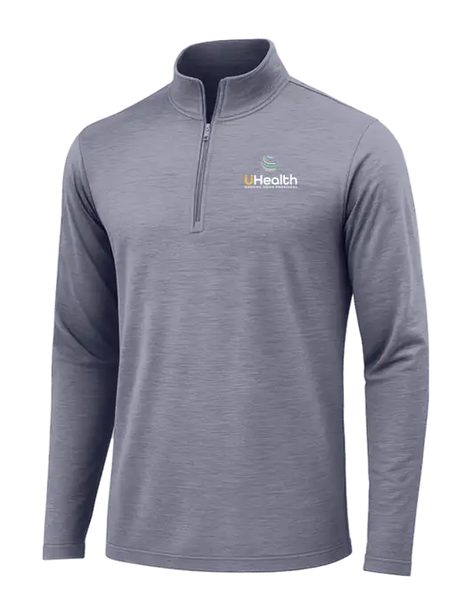 True Navy Heather Posicharge Tri-Blend Wicking 1/4 Zip Pullover w/Uhealth Logo