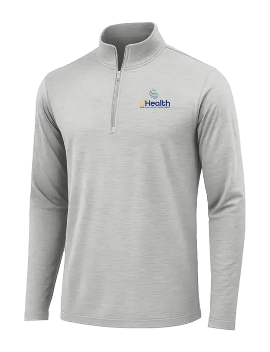 Light Grey Heather Posicharge Tri-Blend Wicking 1/4 Zip Pullover w/Uhealth Logo