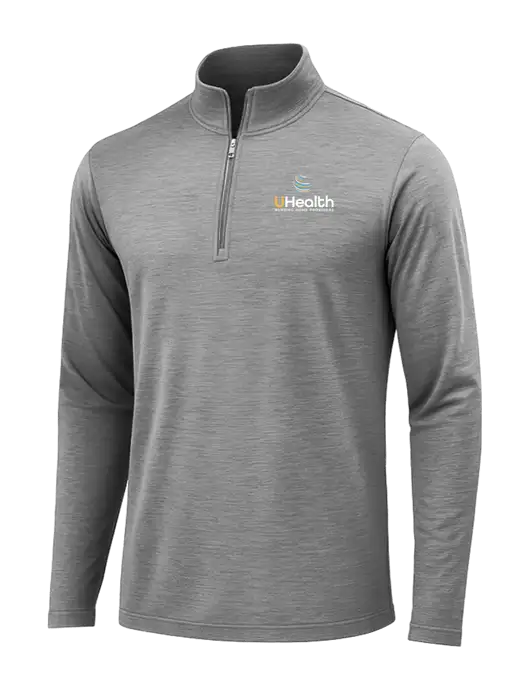 Dark Grey Heather Posicharge Tri-Blend Wicking 1/4 Zip Pullover w/Uhealth Logo