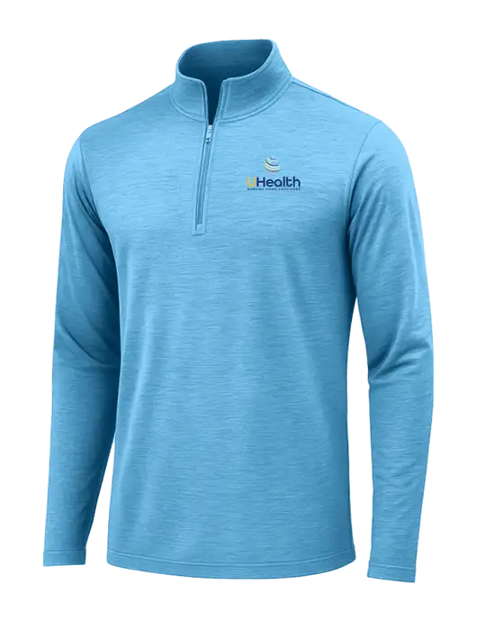 Light Blue Heather Posicharge Tri-Blend Wicking 1/4 Zip Pullover w/Uhealth Logo