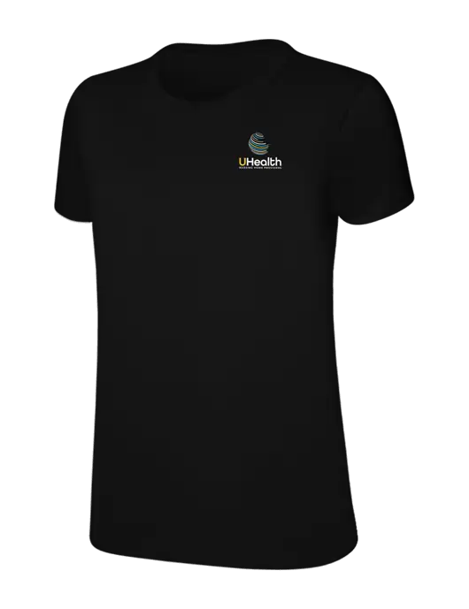 Womens Ring Spun Jet Black 4.5 oz T-Shirt w/Uhealth Logo