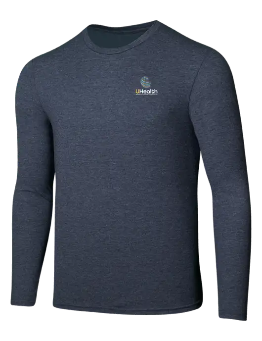 Seriously Soft Heathered Navy Long Sleeve T-Shirt w/Uhealth Logo