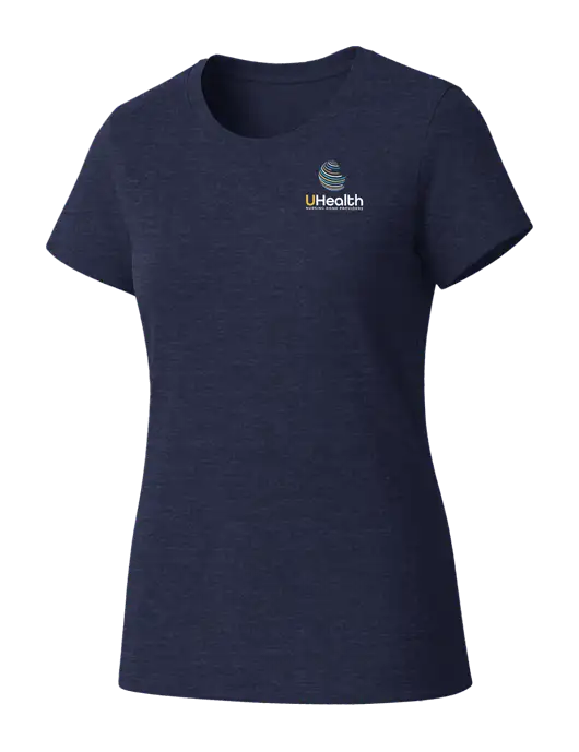Womens Seriously Soft Heathered Navy T-Shirt w/Uhealth Logo
