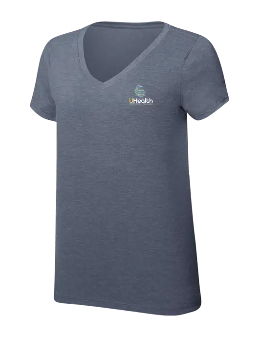 Womens Simply Soft V-Neck Navy Frost 4.5oz  Poly/Combed Ring Spun Cotton T-Shirt w/Uhealth Logo