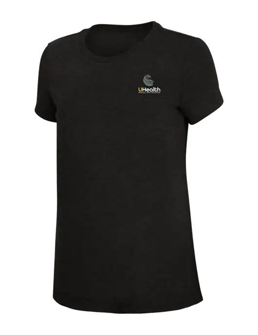 Womens Simply Soft Black 4.5oz Poly/Combed Ring Spun Cotton T-Shirt w/Uhealth Logo