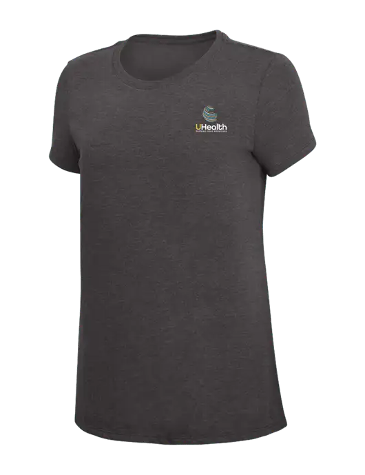 Womens Simply Soft Heather Charcoal 4.5oz  Poly/Combed Ring Spun Cotton T-Shirt w/Uhealth Logo