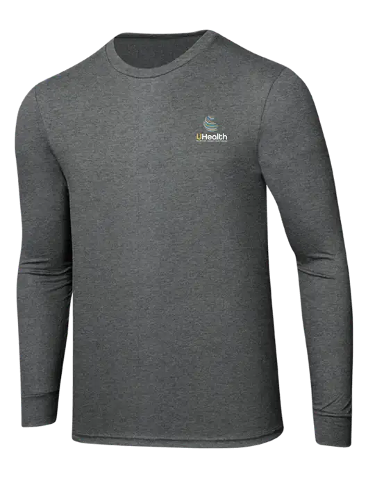 Simply Soft Long Sleeve Medium Grey Frost 4.5 oz, Poly/Combed Ring Spun Cotton T-Shirt w/Uhealth Logo