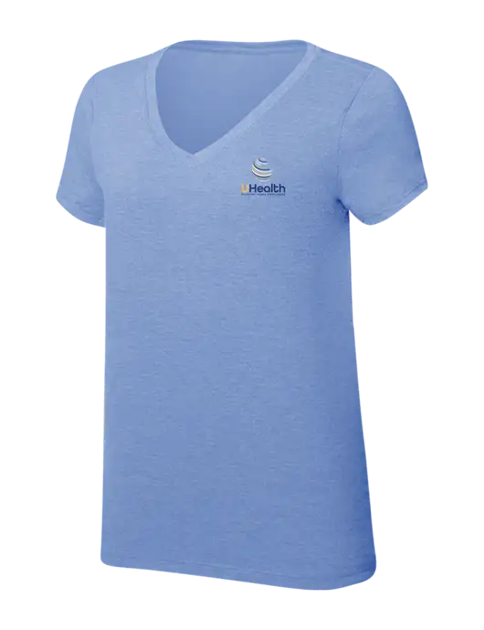 Womens Simply Soft V-Neck Maritime Frost 4.5oz  Poly/Combed Ring Spun Cotton T-Shirt w/Uhealth Logo